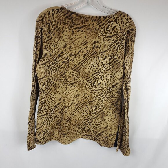 Jones New York Sport Brown Tan Gold Animal Pring Long Slv Wide Neck Blouse Sz XL - Picture 9 of 9